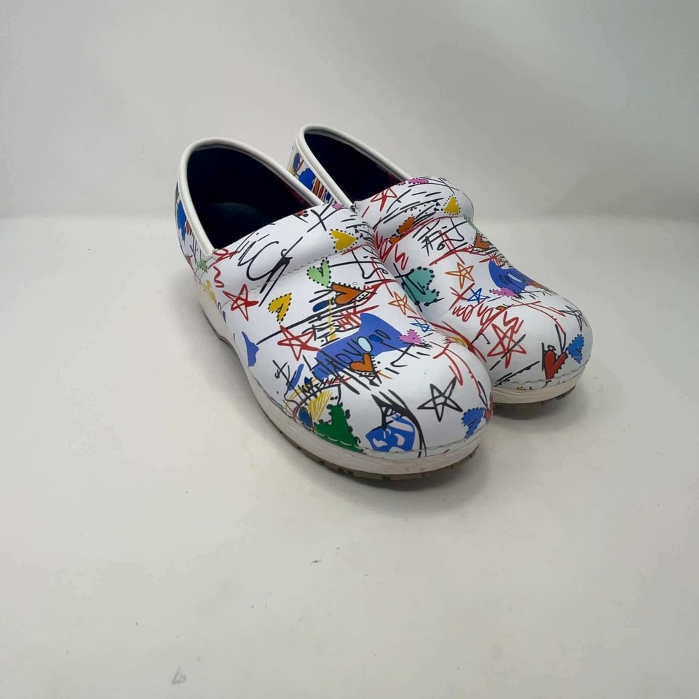 Skechers Work Candaba 77227 Womens 8.5 Graffiti Clogs Slip Resistant White Multi